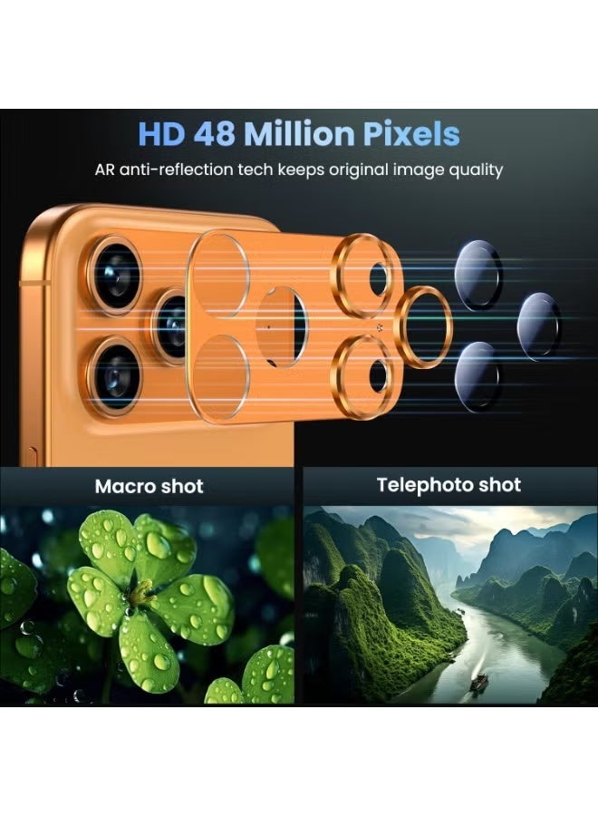 واقي عدسة الكاميرا الخلفية لجهاز iPhone 17 Pro Max - إصدار محسّن واقي شاشة الكاميرا الخلفية من الزجاج المقوى المعدني السبائكي ذو الالتصاق القوي والغشاء الواقي المقاوم للكسر (لون برتقالي لامع) - Image 3